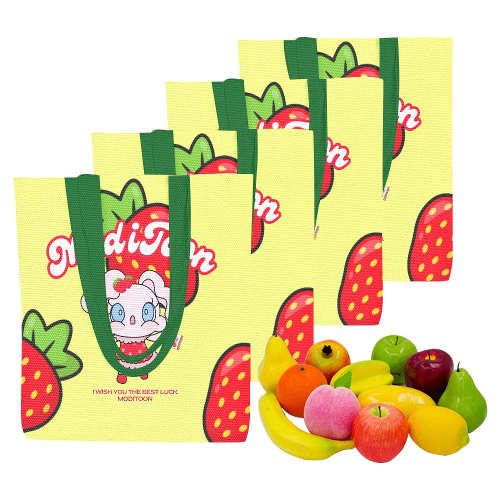 ModiToon Modi's Diary Strawberry Dream Canvas Eco-bag Ensemble de 4 | 모디툰 모디의 다이어리 스트로베리 드림 에코백 4종 세트