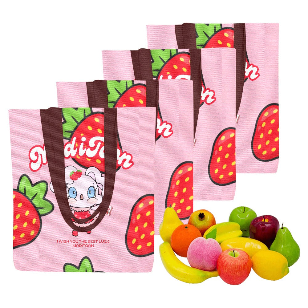 ModiToon Modi's Diary Strawberry Dream Canvas Eco-bag Ensemble de 4 | 모디툰 모디의 다이어리 스트로베리 드림 에코백 4종 세트