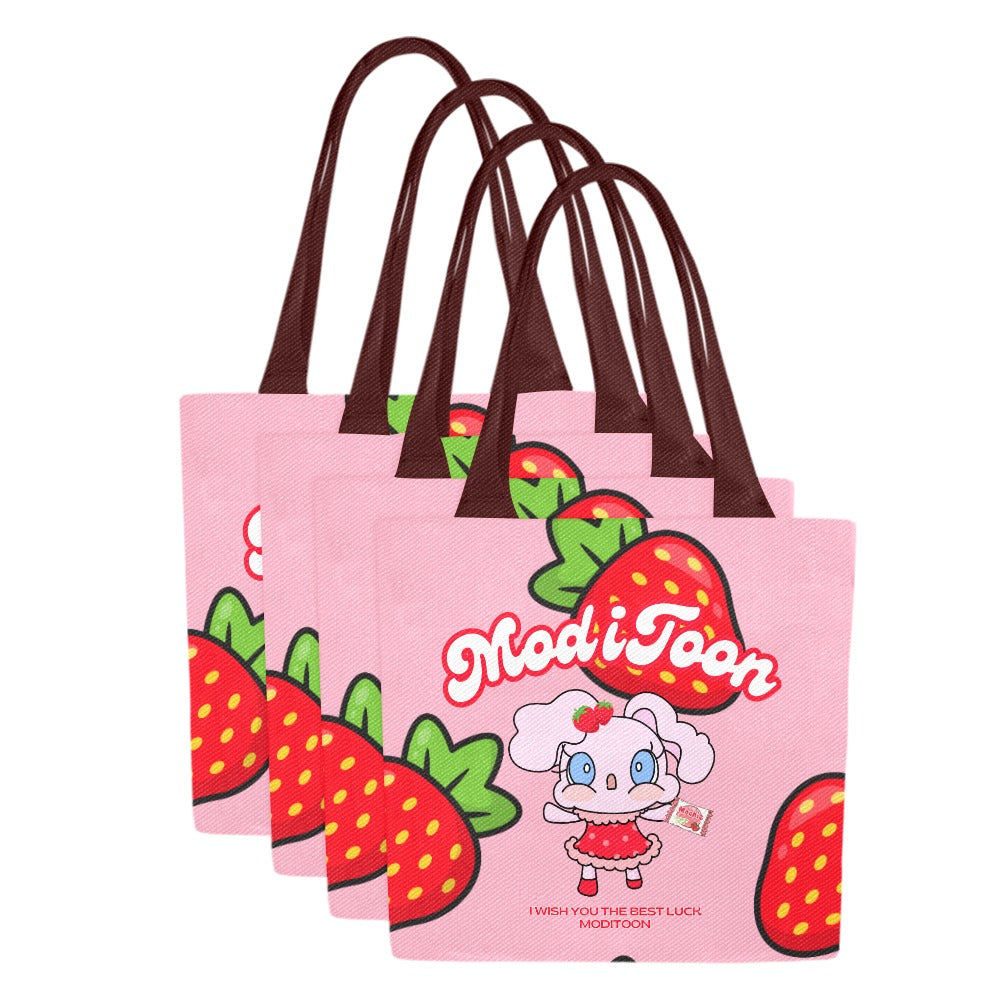 ModiToon Modi's Diary Strawberry Dream Canvas Eco-bag Ensemble de 4 | 모디툰 모디의 다이어리 스트로베리 드림 에코백 4종 세트