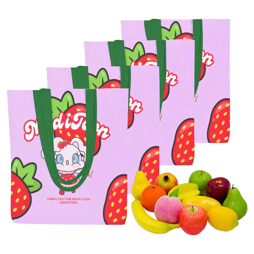 ModiToon Modi's Diary Strawberry Dream Canvas Eco-bag Ensemble de 4 | 모디툰 모디의 다이어리 스트로베리 드림 에코백 4종 세트