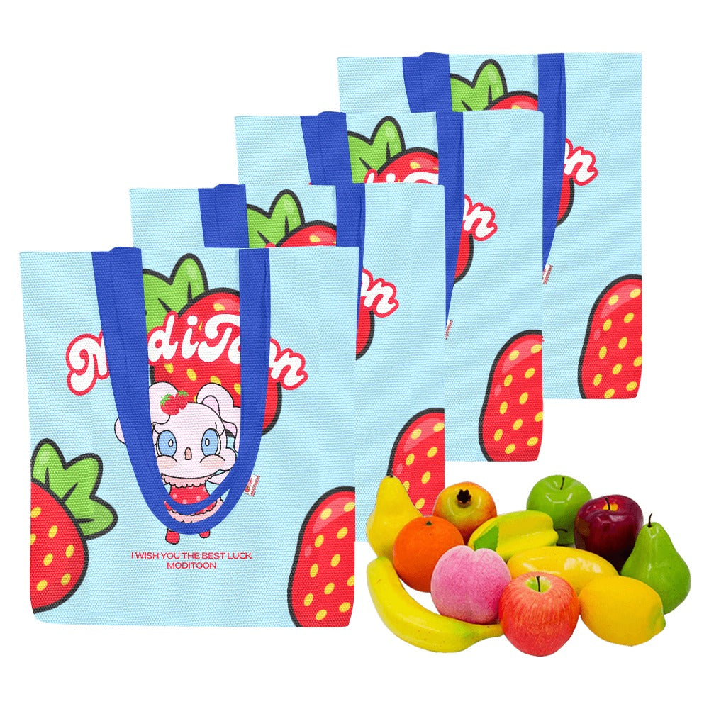 ModiToon Modi's Diary Strawberry Dream Canvas Eco-bag Ensemble de 4 | 모디툰 모디의 다이어리 스트로베리 드림 에코백 4종 세트