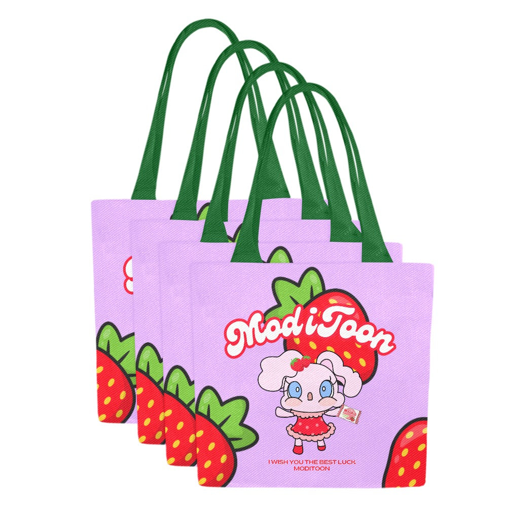 ModiToon Modi's Diary Strawberry Dream Canvas Eco-bag Ensemble de 4 | 모디툰 모디의 다이어리 스트로베리 드림 에코백 4종 세트