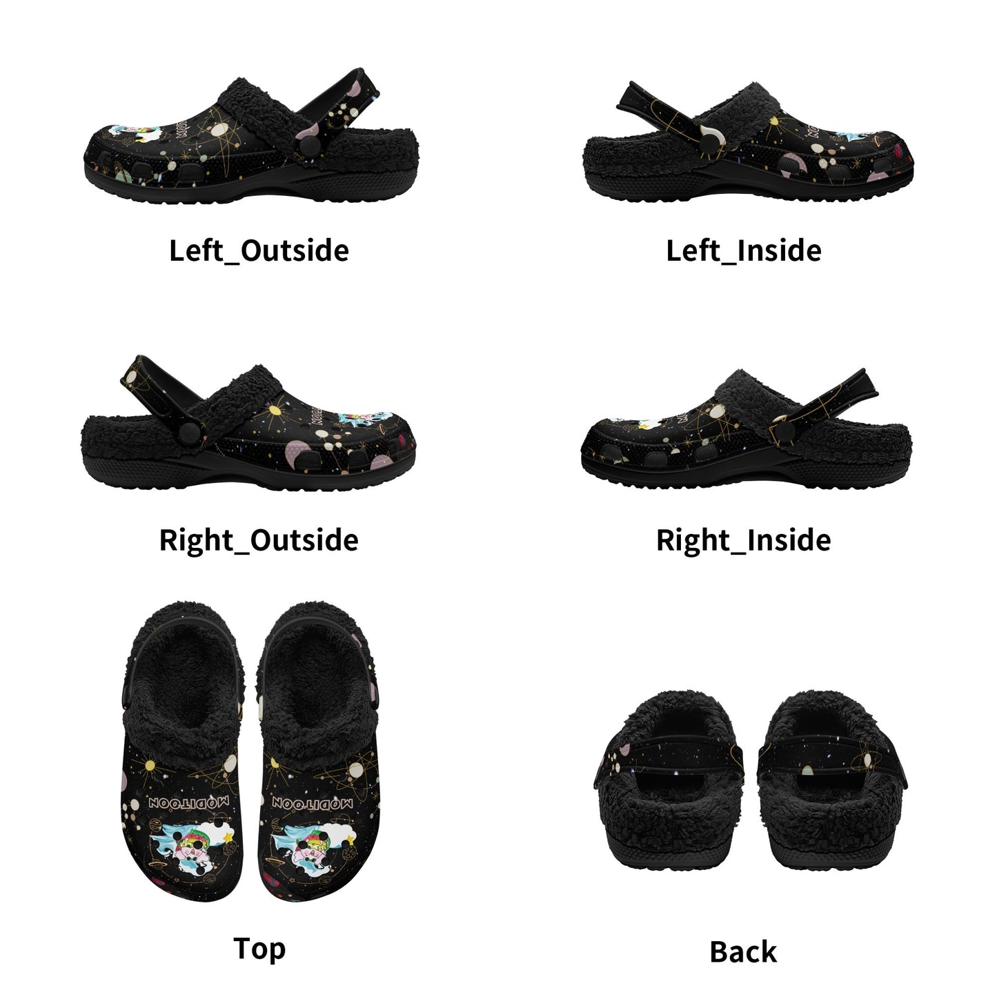 ModiToon Universe Black Warm House Clog Winter Fur Slippers | 모디툰 퍼 샌달 슬리퍼