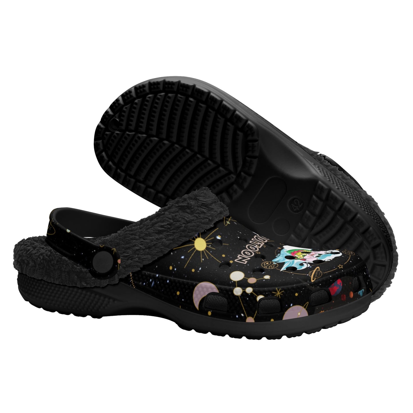 ModiToon Universe Black Warm House Clog Winter Fur Slippers | 모디툰 퍼 샌달 슬리퍼