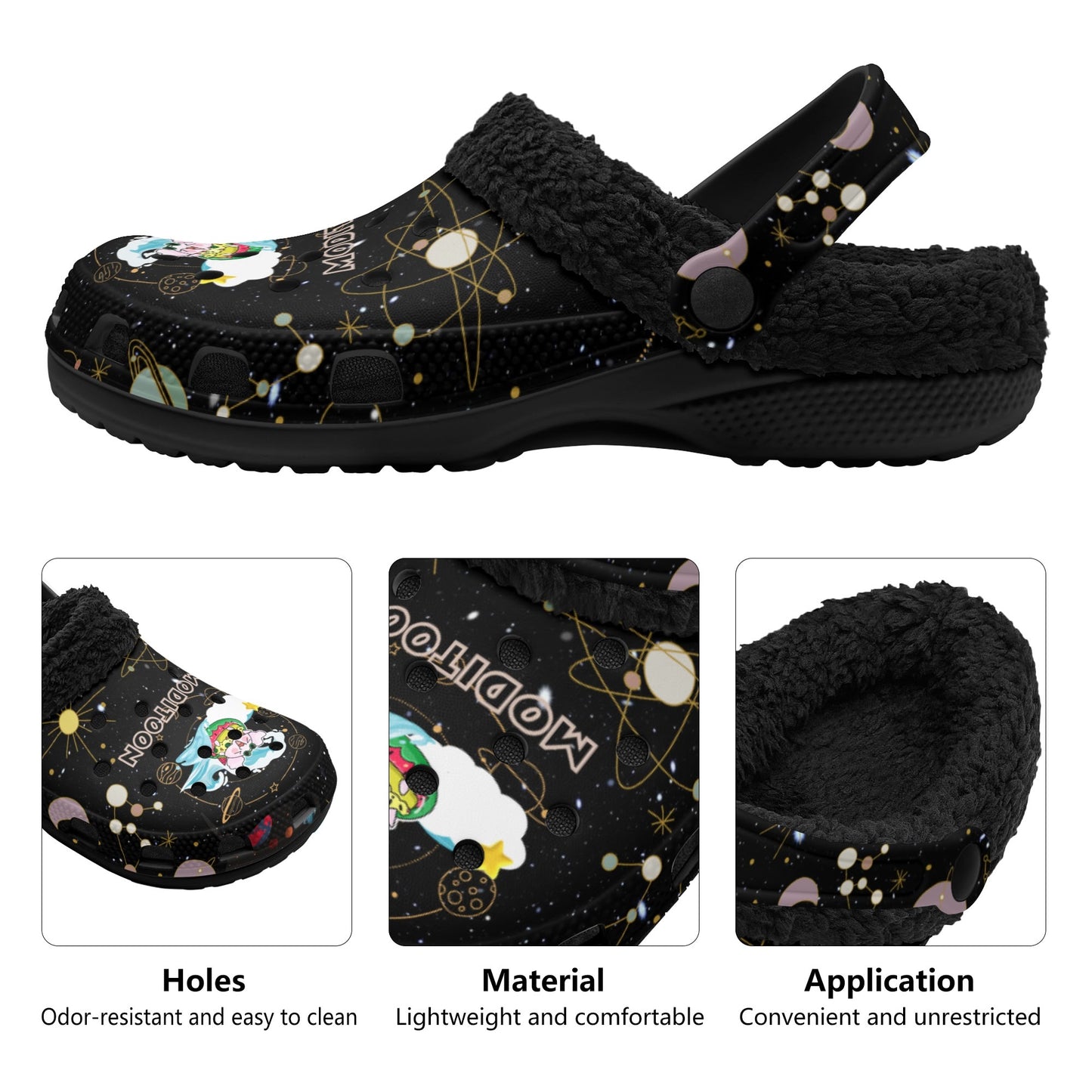 ModiToon Universe Black Warm House Clog Winter Fur Slippers | 모디툰 퍼 샌달 슬리퍼