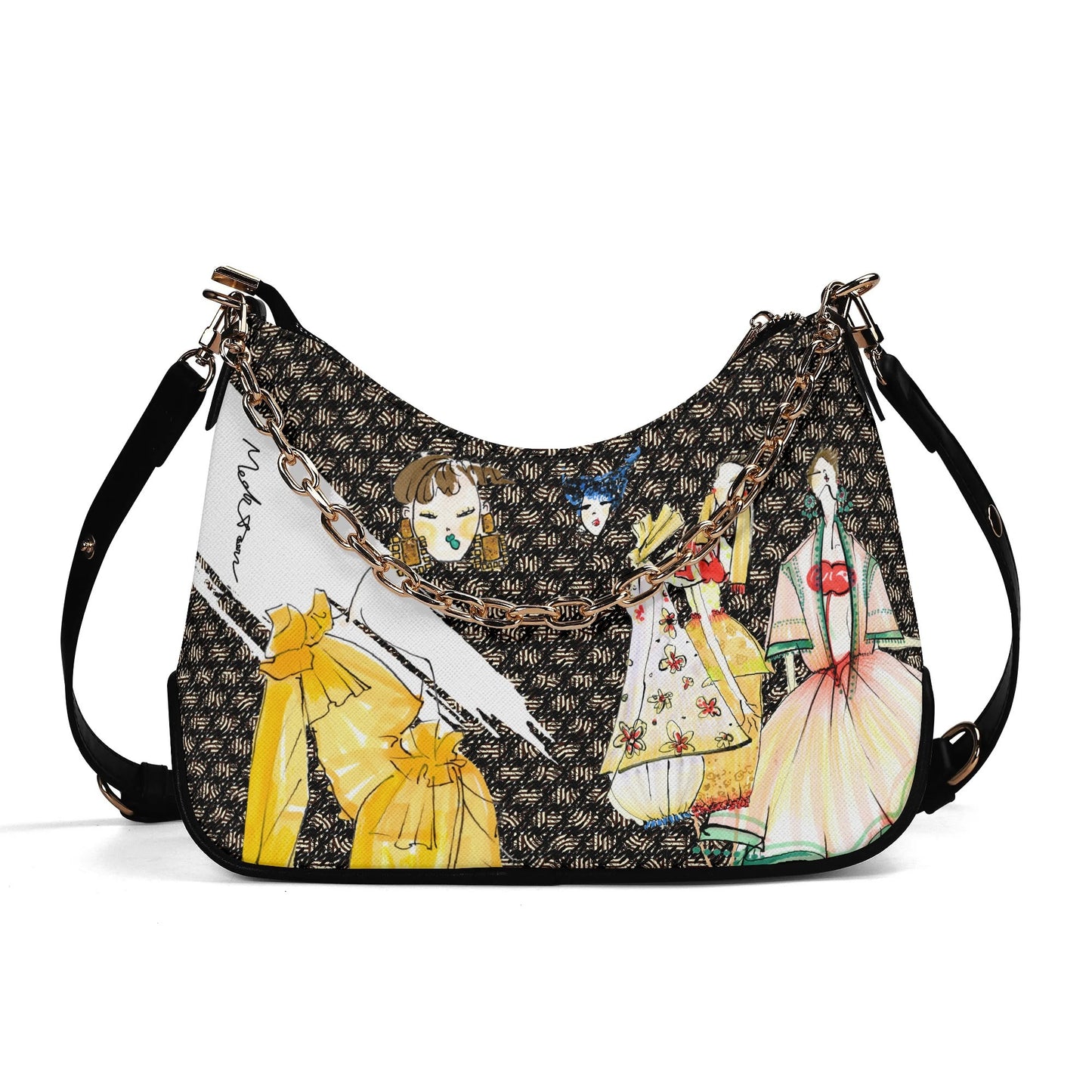 ModiToon Black Twill Faux Leather Chain Shoulder Bag [Red Brown]| 모디툰 여성 체인숄더백  [레드브라운]
