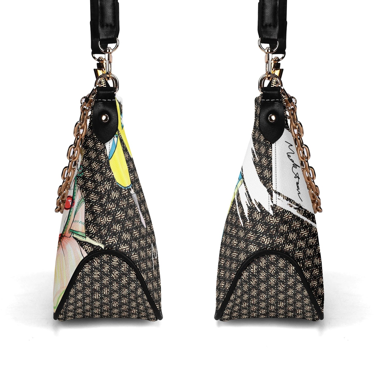 ModiToon Black Twill Faux Leather Chain Shoulder Bag [Red Brown]| 모디툰 여성 체인숄더백  [레드브라운]