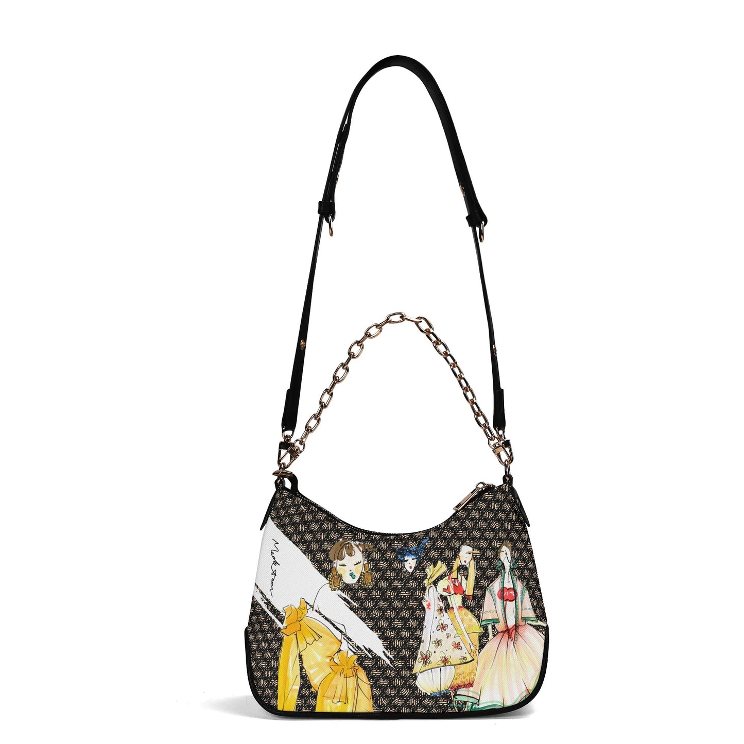 ModiToon Black Twill Faux Leather Chain Shoulder Bag [Red Brown]| 모디툰 여성 체인숄더백  [레드브라운]