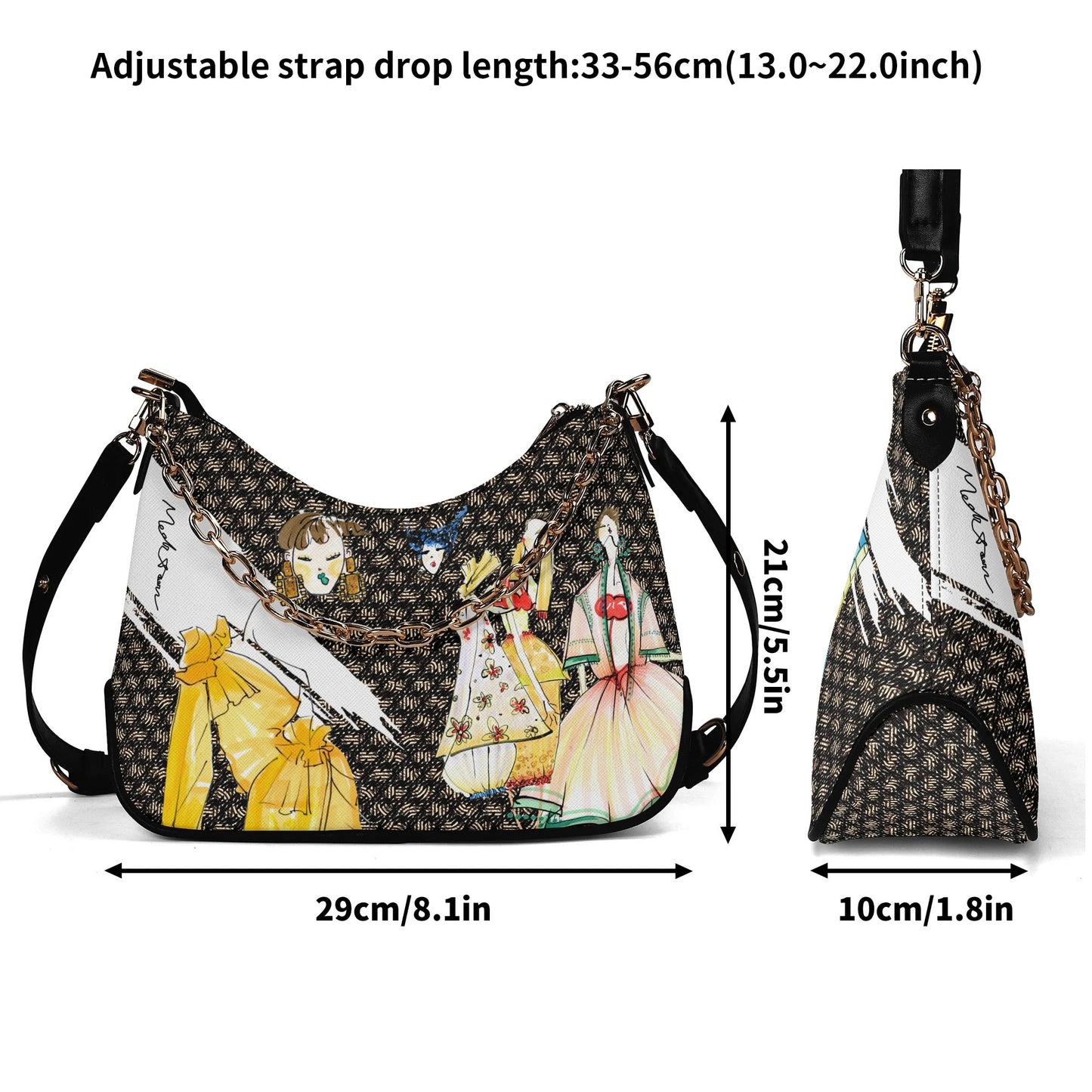 ModiToon Black Twill Faux Leather Chain Shoulder Bag [Red Brown]| 모디툰 여성 체인숄더백  [레드브라운]
