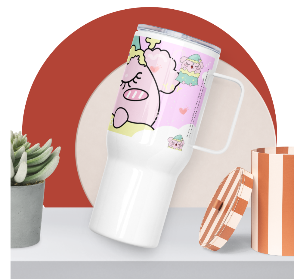 Pink Sleeping MODI mug with a handle