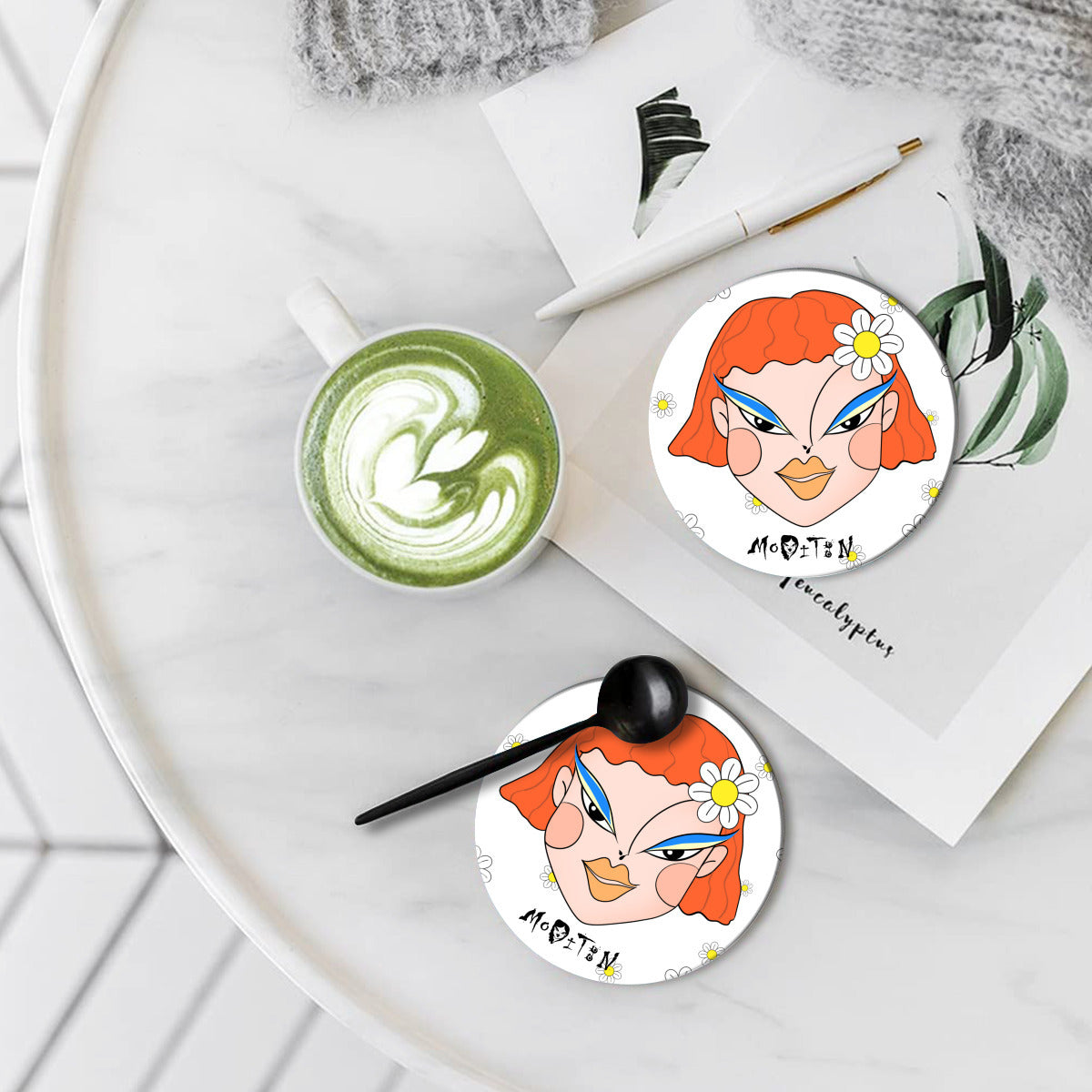 Orange Hair Life Cute Coaster - White Flower