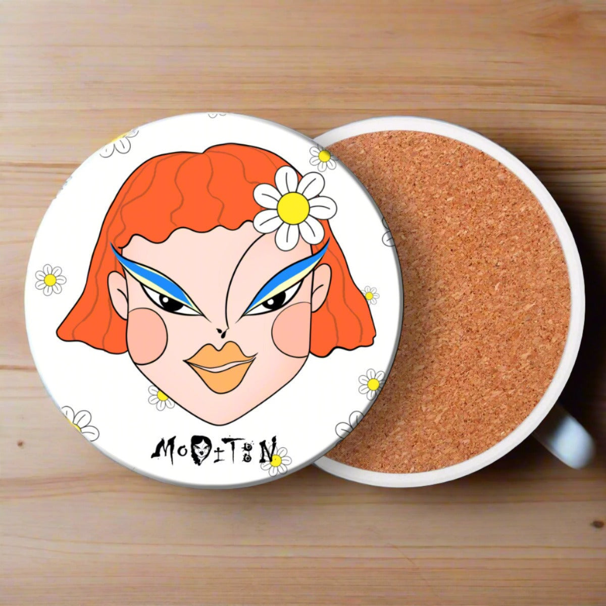 Orange Hair Life Cute Coaster - White Flower