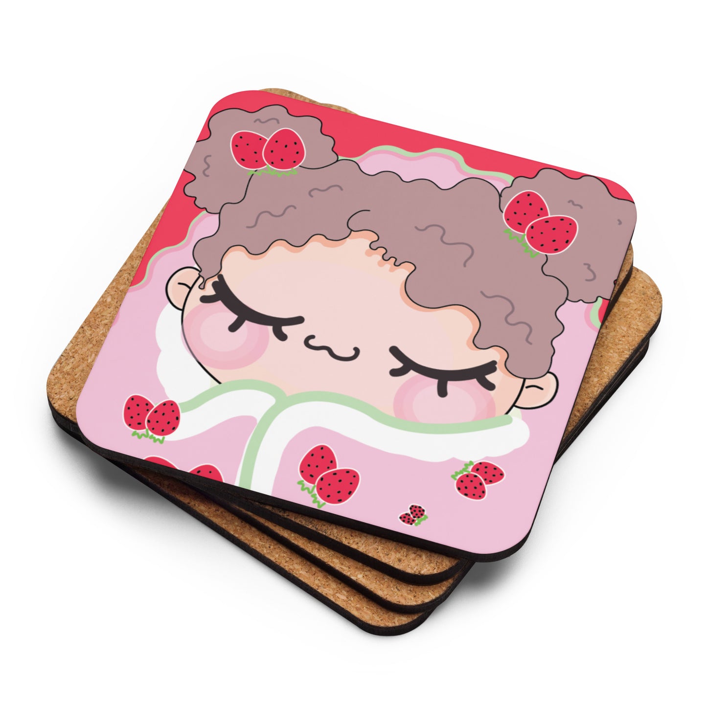 NIXI BlanketTime Strawberry Cork-back coaster