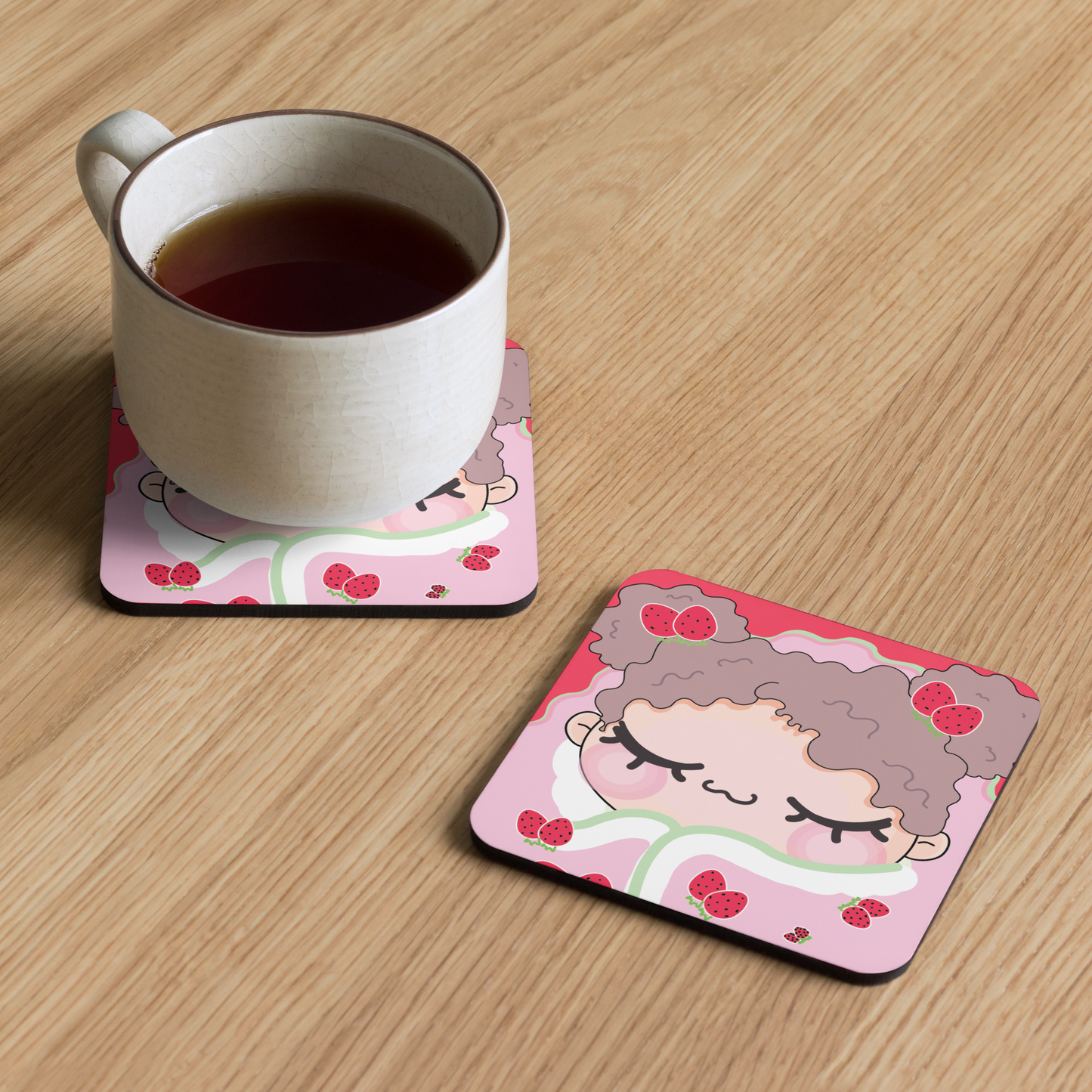 NIXI BlanketTime Strawberry Cork-back coaster