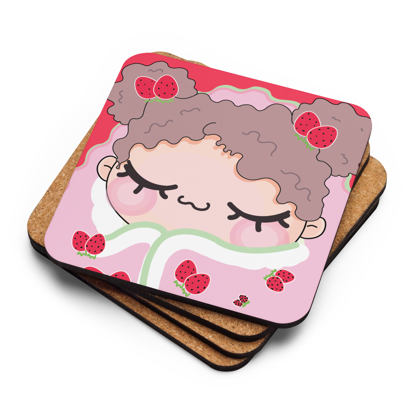 NIXI BlanketTime Strawberry Cork-back coaster