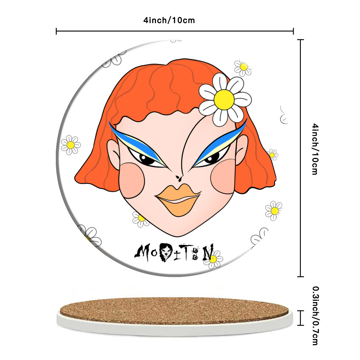 Orange Hair Life Cute Coaster - White Flower