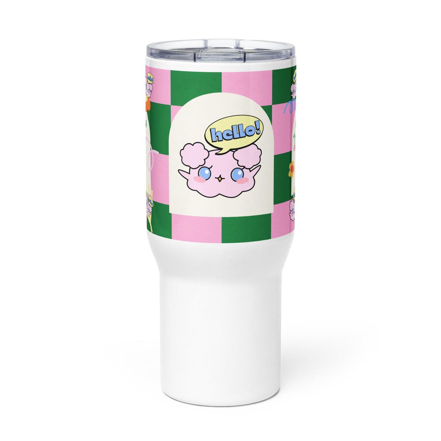 Pink Green ModiToon Travel mug with a handle