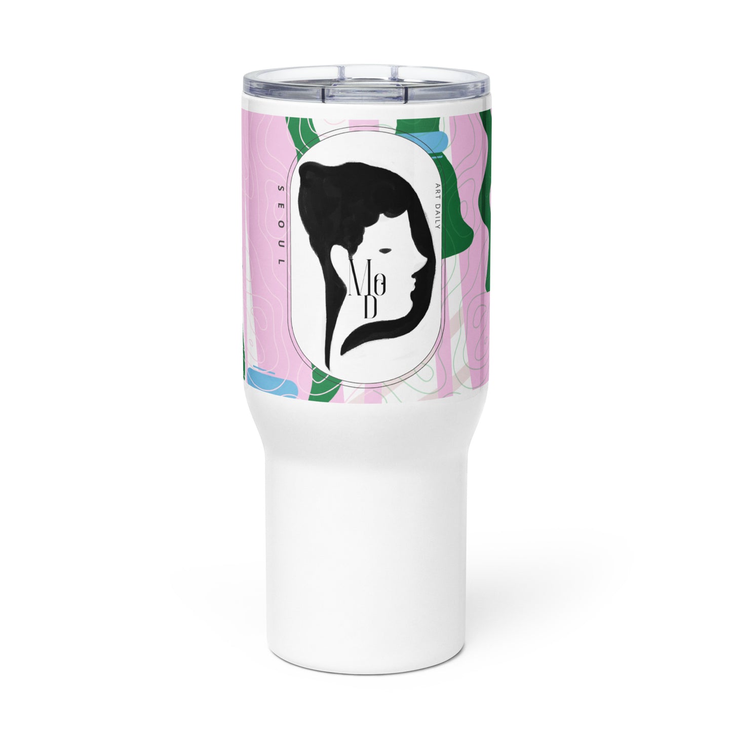 [Dopamine Addict] Cactus vert rose à la recherche d'une oasis Mug de voyage avec anse