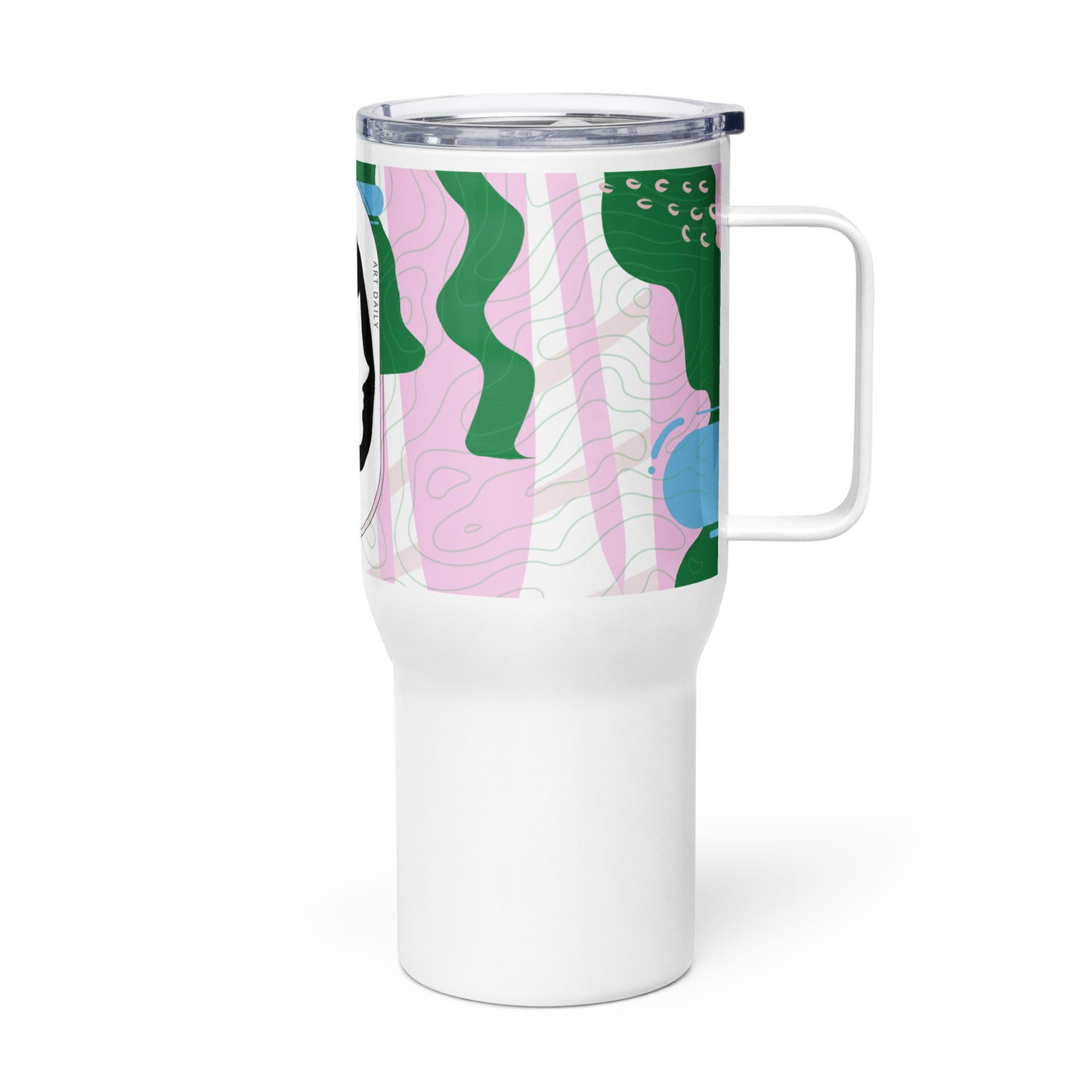 [Dopamine Addict] Cactus vert rose à la recherche d'une oasis Mug de voyage avec anse