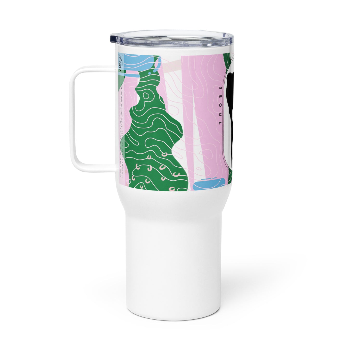 [Dopamine Addict] Cactus vert rose à la recherche d'une oasis Mug de voyage avec anse